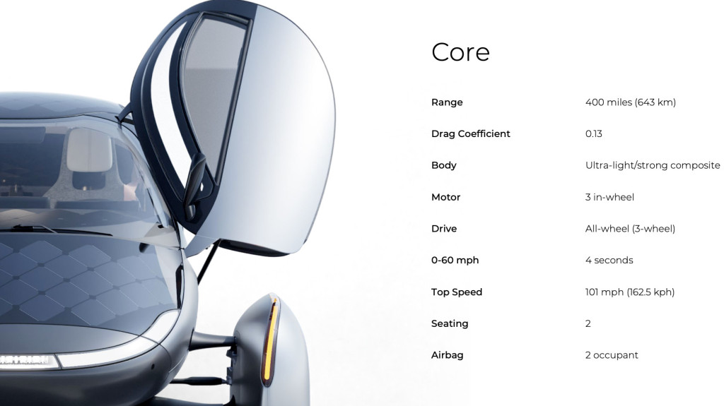 Aptera Launch Edition spécifications principales